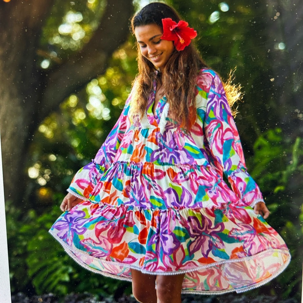 NWT Kenny Flowers Multicolor Tropical Beach/Resort Dress